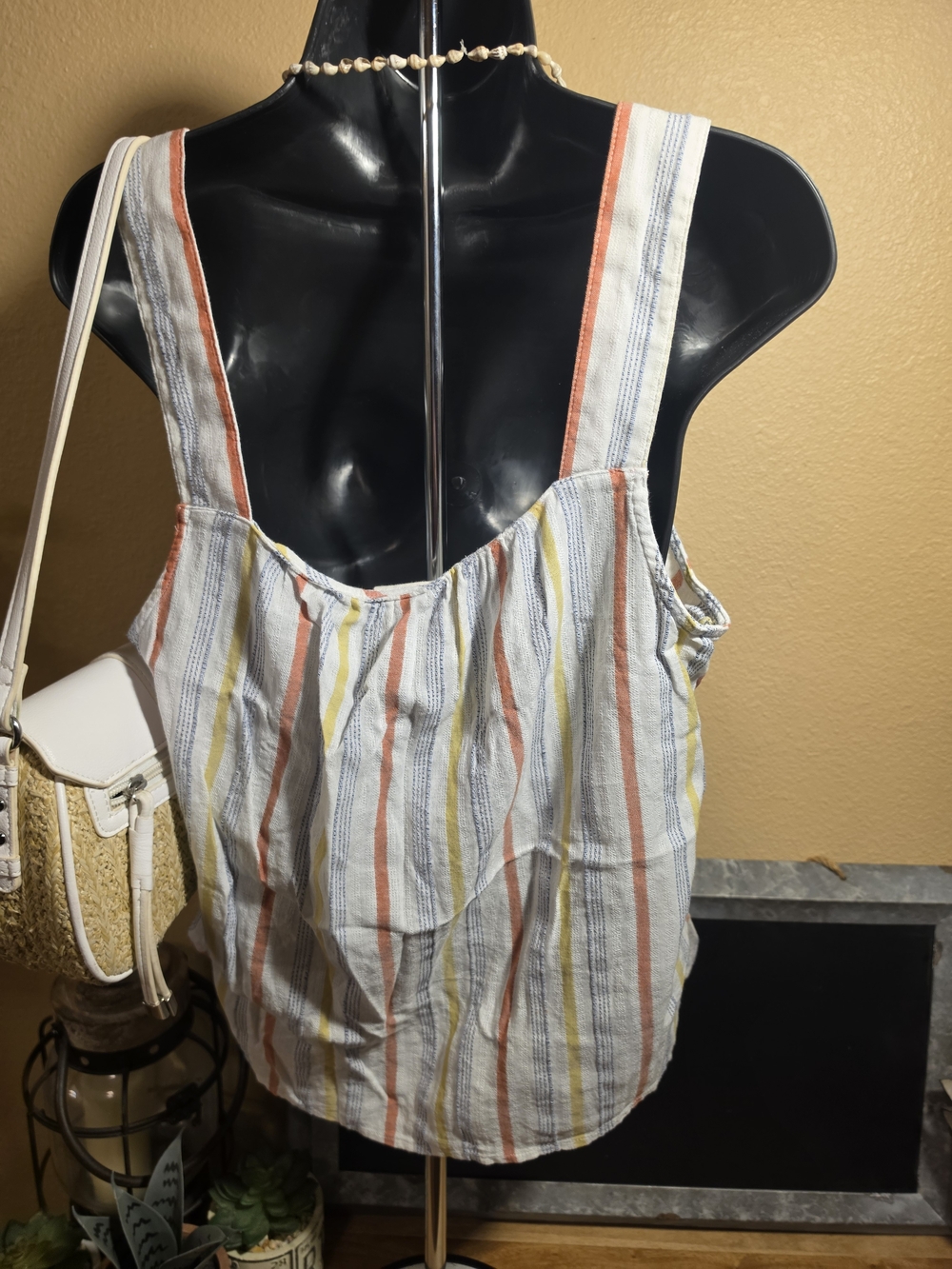 a.n.a a new approach Striped Button-Front Square Neck Tank in Petites Plus X - Picture 2 of 5